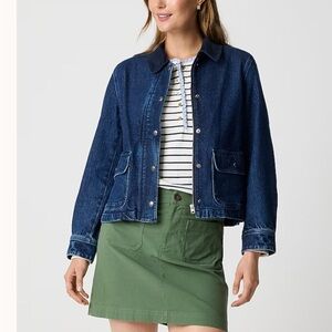 J.Crew Denim Jean Field Jacket Women’s Medium Utility Corduroy Collar NEW 1557